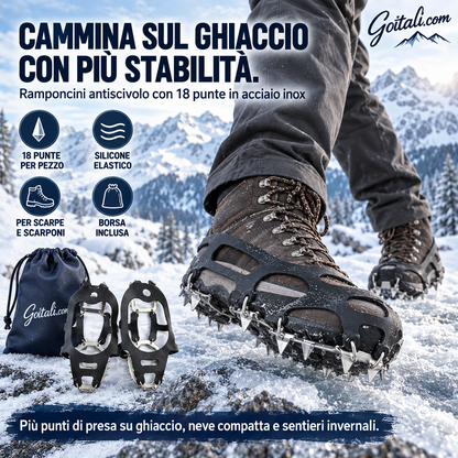 ❄️🥾 Ramponcini Antiscivolo con 18 Punte in Acciaio Inox – per Ghiaccio e Neve, M/L