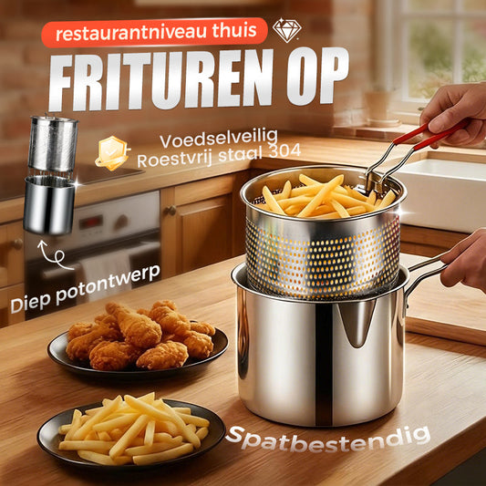 🔥 -50% Oggi: Friggitrice Multifunzione in Acciaio Inox 304 – Certificata alimentare, design anti-schizzi e cestello filtrante per patatine croccanti e pollo dorato, senza olio su muri e mani.