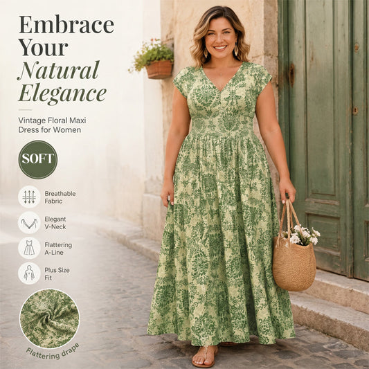 👗 New Arrival 52% OFF 🥳Women's V-Neck Floral Smocked Maxi Dress – Elegant, Bohemian, Lightweight 🦋