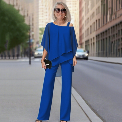 ⏳Limitiertes 60 % Rabatt⏰Unregelmäßiges Chiffon-Oberteil für Damen ＆ Weite Hose 2-teiliges Set👚👖
