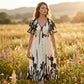 🥳NEUHEITEN FÜR 2026 – 50% RABATT🎉 Damen-Midikleid mit botanischem Print – V-Ausschnitt, A-Linie und Volantärmel🌿
