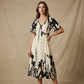 🥳NEUHEITEN FÜR 2026 – 50% RABATT🎉 Damen-Midikleid mit botanischem Print – V-Ausschnitt, A-Linie und Volantärmel🌿
