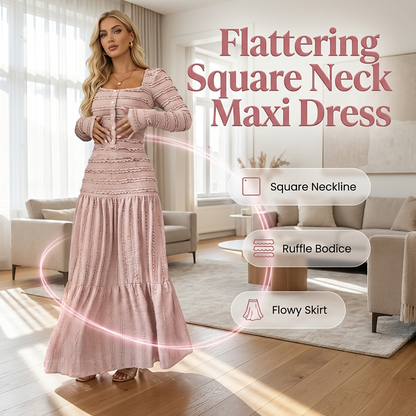 🥳NEUHEITEN FÜR 2026 – 50% RABATT🎉 Maxikleid mit quadratischem Ausschnitt – Vintage-Charme trifft moderne Eleganz. Zeitlos & zauberhaft. ✨
