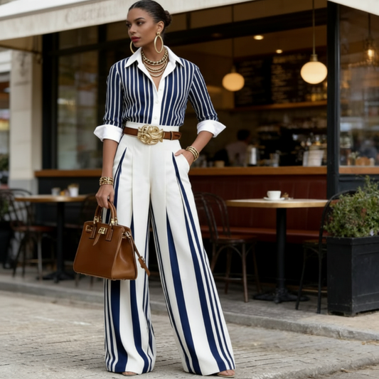 🎁Neuwaren 51% Rabatt💥Gestreiftes Shirt & weite Hose im Set – bequem & stilvoll für den Alltag