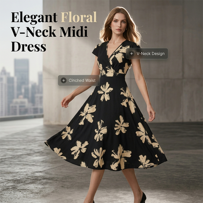 👗 53% RABATT! 🌺 Damen Freizeitkleid mit Print, V-Ausschnitt & Rüschen – Leichter Stoff & romantischer Stil – Perfekt für warme Tage, Strand oder einen feminine Look im Alltag ☀️✨
