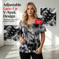 📢📢60% RABATT!! ⏰Tie-Dye-T-Shirt für Damen mit Schnürung und V-Ausschnitt