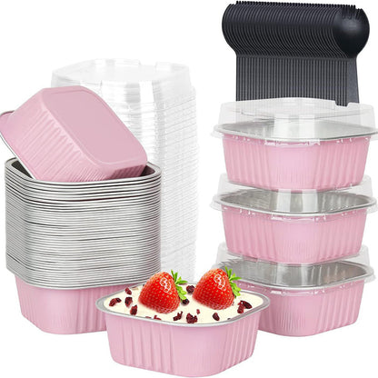 🍰 Set di stampi monoporzione per mini torte, SCONTO 50%! Pirottini in alluminio con coperchi, porzioni da 5 oz, facili da pulire per feste e regali ⚡