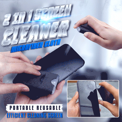 🔥 Pulitore Schermo 2 in 1 Riutilizzabile – Spray + Panno Microfibra, Anti-Batteri, Portatile