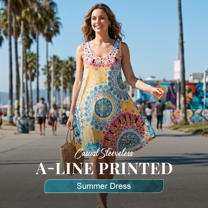 👗 52% RABATT! 🔥 Lockeres ärmelloses Sommerkleid im A-Linien-Schnitt mit Print – Leicht, luftig & perfekt für Strand, Reisen oder entspannte Tage in der Sonne ☀️