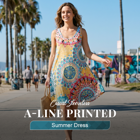 👗 52% RABATT! 🔥 Lockeres ärmelloses Sommerkleid im A-Linien-Schnitt mit Print – Leicht, luftig & perfekt für Strand, Reisen oder entspannte Tage in der Sonne ☀️