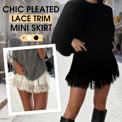 👗Neuwaren 50% Rabatt💥Chic Pleated Lace Trim Mini Skirt – Plisseefalten, zarte Spitze, perfekt für den Sommer 🌸💨