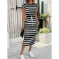 🌸 New Arrival 55% OFF🌸Women's Striped Drawstring Waist Split Midi Dress
