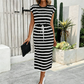 🌸 New Arrival 55% OFF🌸Women's Striped Drawstring Waist Split Midi Dress