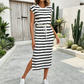 🌸 New Arrival 55% OFF🌸Women's Striped Drawstring Waist Split Midi Dress