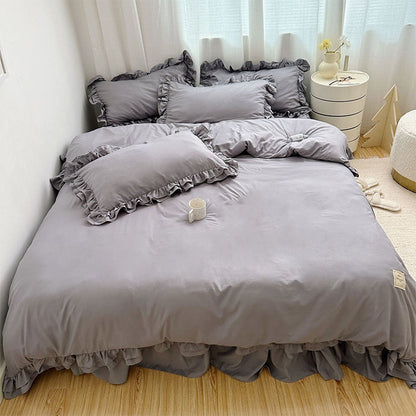 🏡 Set Biancheria da Letto 4 Pezzi con Balze Romantiche – Microfibra Ultra-Morbida, 9 Colori | Tinta Unita ed Elegante