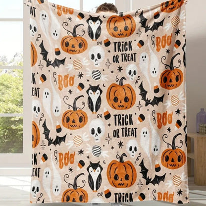 🔥 -50% Oggi: Coperta Morbida con Fantasmi di Halloween – Stampa divertente, tessuto caldo e avvolgente, perfetta per divano, letto e serate di film spaventosi.