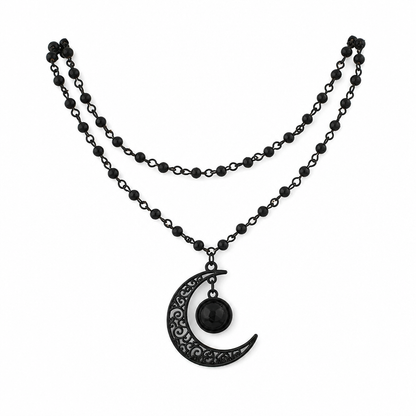 🔥 Offerta Limitata: Collana Gotica con Catena di Perline in Cristallo Scuro e Pendente Luna Traforata in Lega – Stile Dark, Eleganza Mistica e Design Unisex. ✨🌙