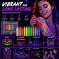 Pennarelli UV per tatuaggi temporanei ✨Luce Nera Brillante｜🖌️Asciugatura Rapida｜🤲Corpo Leggero. 🎨Il set con pigmenti saturi disegna dettagli fini, si asciuga in 20 secondi e ti permette di creare motivi luminosi per le tue serate e le feste personali