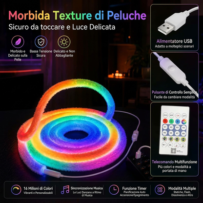 ⏳Striscia Luminosa Neon in Pelliccia ✨🧸💡 Con luce avvolgente a 360° e corpo flessibile, questa striscia con rivestimento in pelliccia sintetica crea un’illuminazione delicata e valorizza l’angolo personale della tua stanza.